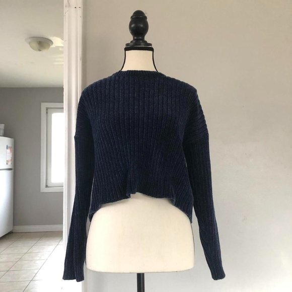 Navy blue chenille knit sweater - Picture 1 of 4